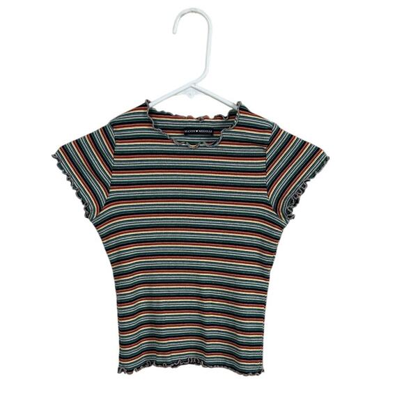 Brandy Melville multicolored striped crop top with a lettuce hem - Picture 3 of 8
